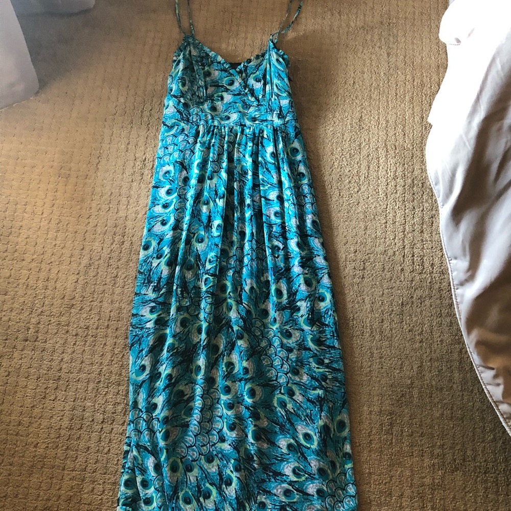 Never-worn peacock maxi